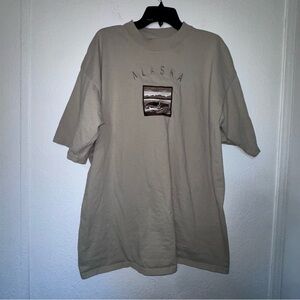 Vintage Habitat Wilderness Alaska Embroidered Men's T-Shirt Beige Cotton XL